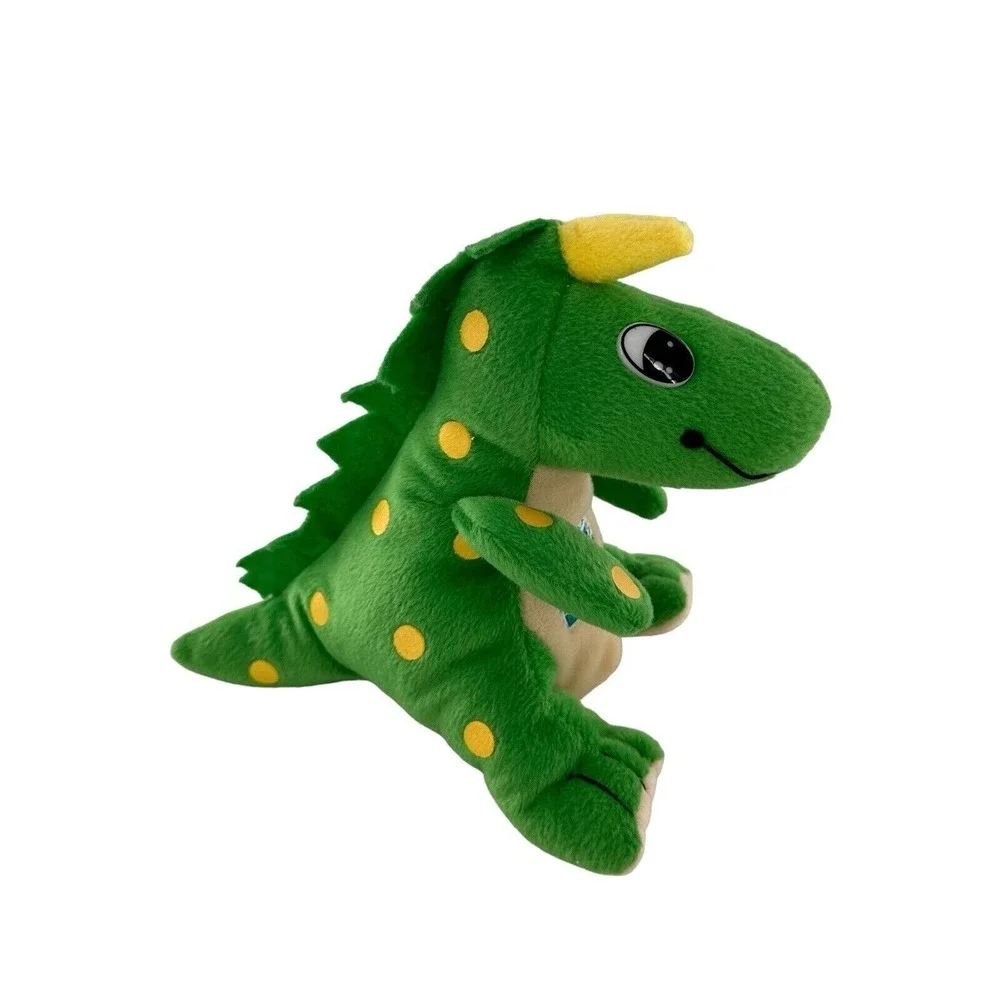 Fidelis Care Green Dinosaur Plush Stuffed Toy With Yellow Horn & Polka Dots 9